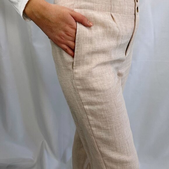 Cropped lightweight woven khaki straight leg high waisted trousers - Picture 5 of 5